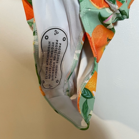 NWT Binlowis Deep V Neck Flounce One Piece Swimsuit Orange Print Ruffle Small - Picture 7 of 8